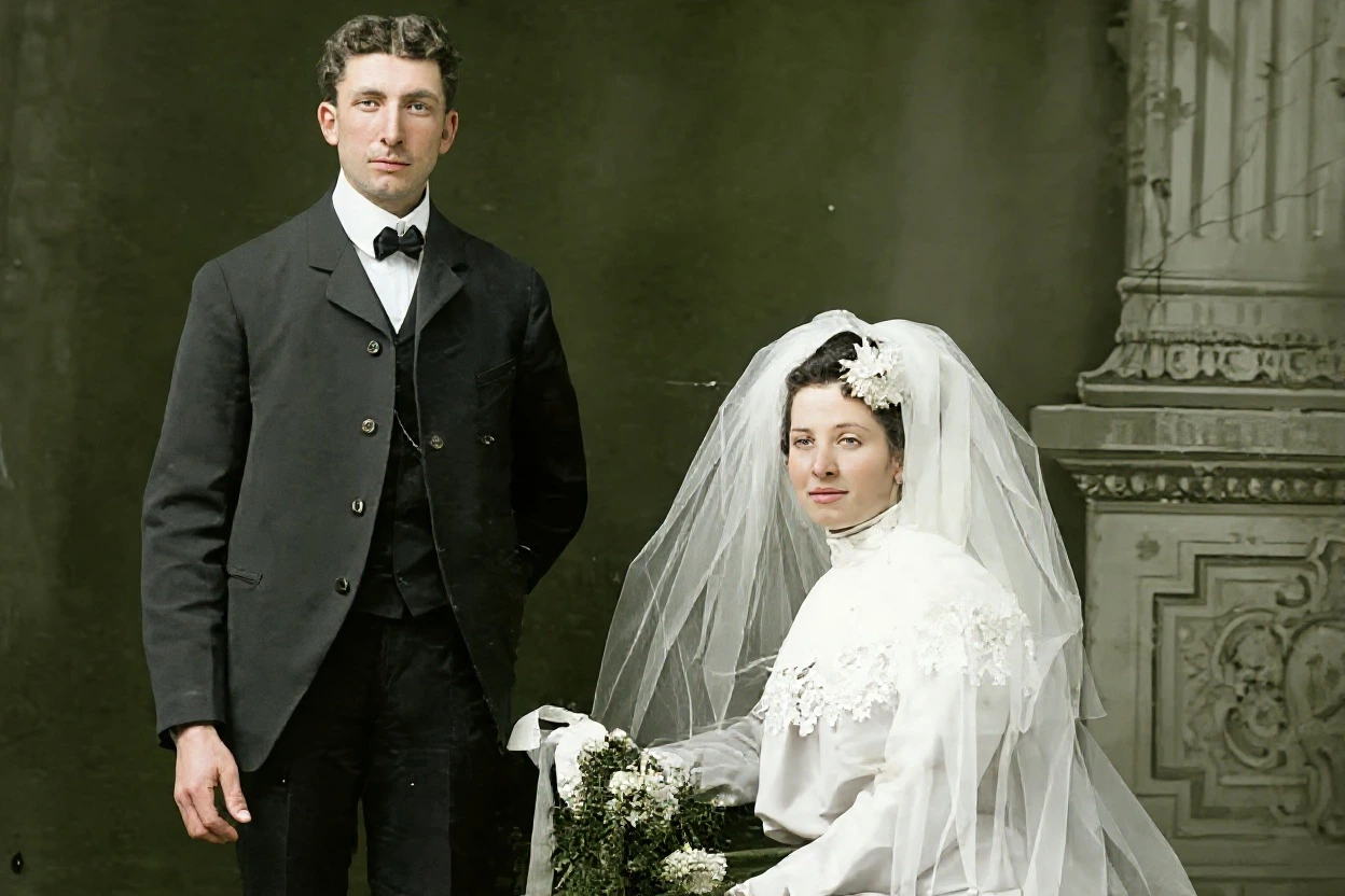 The same wedding photo after AI colorization
